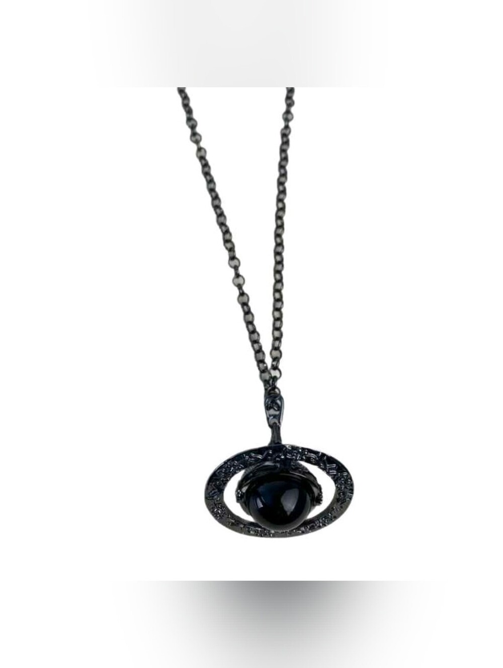 Silver-Tone Orb Pendant Necklace with Black Center - Viviennewestwood Style - Picture 5 of 9